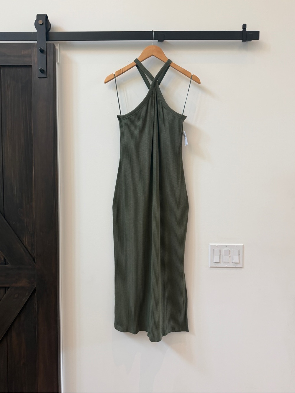 Old Navy Olive Green Ribbed Crossback Midi Dress